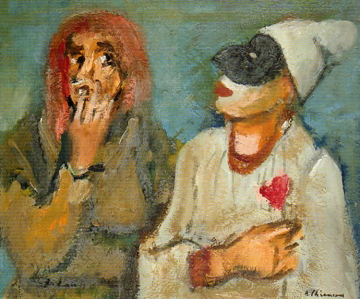 Pulcinella innamorato, 1979-’83, olio cm 50x60, Pinacoteca di Arte Contemporanea M.Stanzione, Sant’Arpino (Ce)